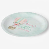 Wasserfarbe Heißluftballon Minze Pink Peach Pappteller (Schrägansicht)