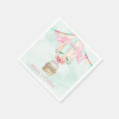 Wasserfarbe Heißluftballon Minze Pink Peach Serviette (Ecke)