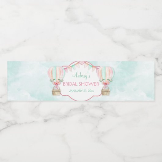 Wasserfarbe Heißluftballon Minze Pink Peach Wasserflaschenetikett (Einzelnes Label)