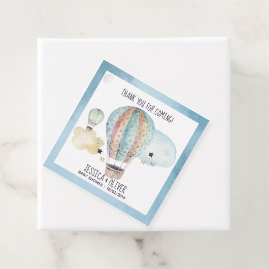 Wasserfarbe Heißluftballon Party in Blau Geschenkanhänger (Beispiel)