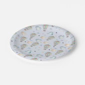 Wasserfarbe Heißluftballon Party in Blau Pappteller (Schrägansicht)