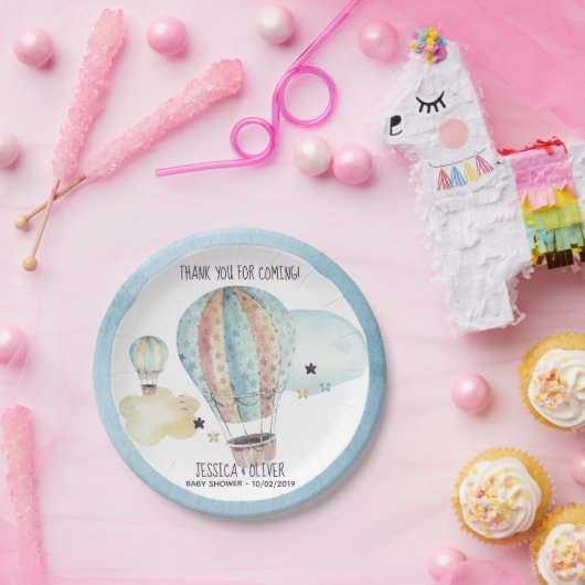 Wasserfarbe Heißluftballon Party in Blau Pappteller (Party)