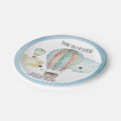 Wasserfarbe Heißluftballon Party in Blau Pappteller (Schrägansicht)