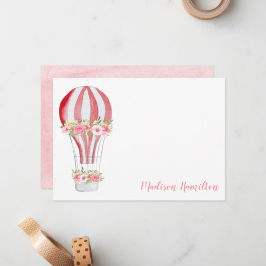 Wasserfarbe Heißluftballon Personalisiertes Geschi Mitteilungskarte (Vorderseite/Rückseite Beispiel)