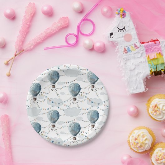 Wasserfarbe Heißluftballon Weiß // Kindergeburt Pappteller (Party)