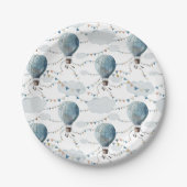 Wasserfarbe Heißluftballon Weiß // Kindergeburt Pappteller (Vorderseite)