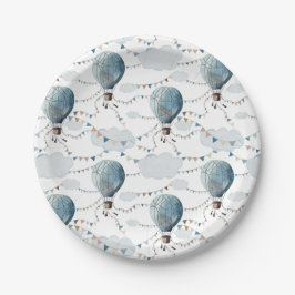 Wasserfarbe Heißluftballon Weiß // Kindergeburt Pappteller