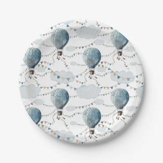 Wasserfarbe Heißluftballon Weiß // Kindergeburt Pappteller
