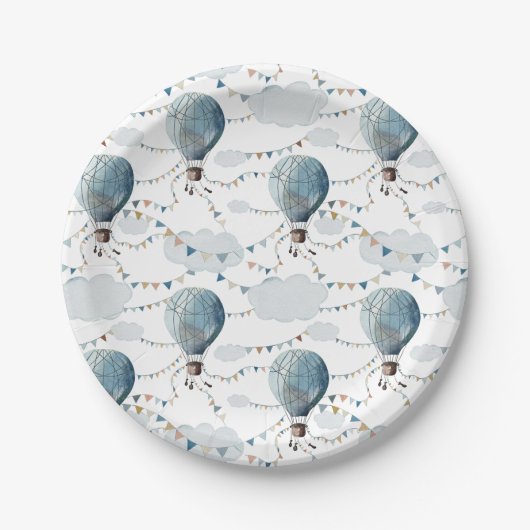 Wasserfarbe Heißluftballon Weiß // Kindergeburt Pappteller (Vorderseite)