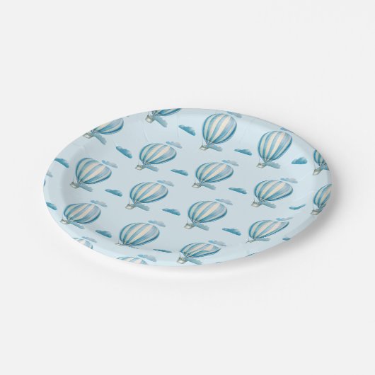 Wasserfarbe Heißluftballons Babydusche Pappteller (Schrägansicht)