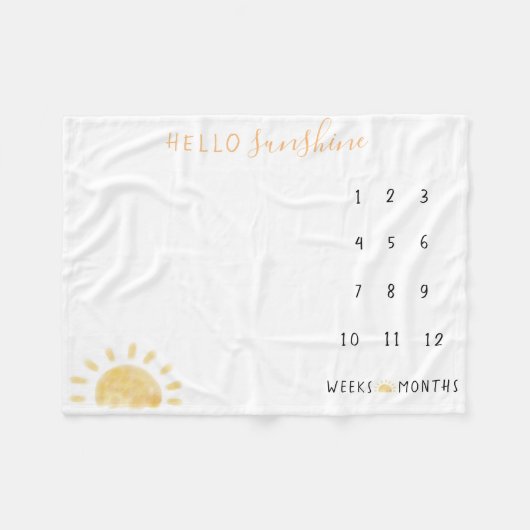 Wasserfarbe "Hello Sunshine" Baby Milestone Fleecedecke (Vorderseite (Horizontal))