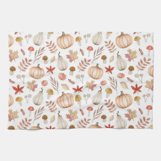 Wasserfarbe Herbst Herbst Blätter Pilz Kürbis Geschirrtuch (Horizontal)