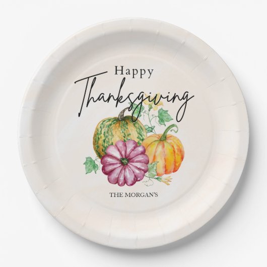 Wasserfarbe Herbstpumpenglücklich Erntedankfest Pappteller (Vorderseite)