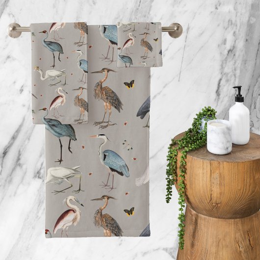 Wasserfarbe Heron Bird Egret Nattern Muster Badhandtuch Set
