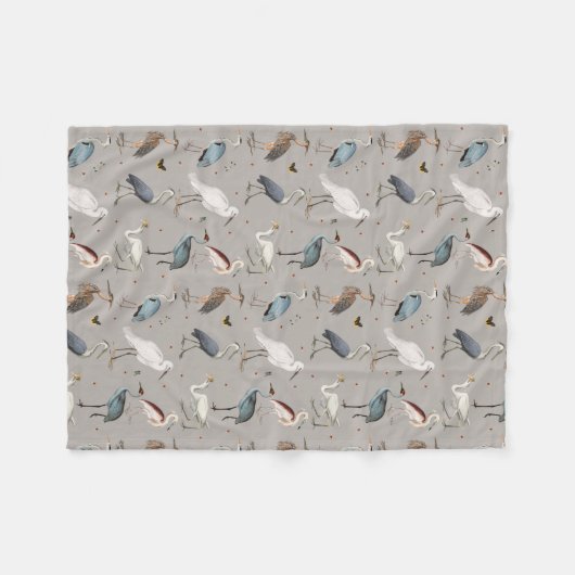 Wasserfarbe Heron Bird Egret Nattern Muster Fleecedecke (Vorderseite (Horizontal))