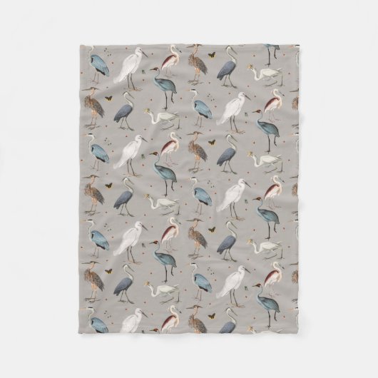 Wasserfarbe Heron Bird Egret Nattern Muster Fleecedecke (Vorderseite)