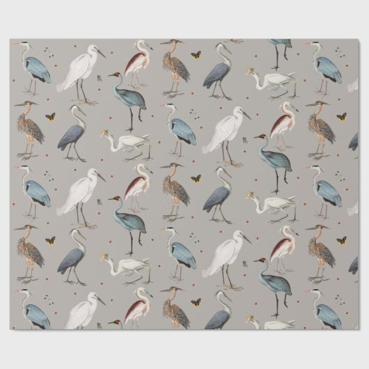 Wasserfarbe Heron Bird Egret Nattern Muster Geschenkpapier (Flach)