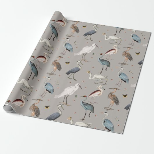 Wasserfarbe Heron Bird Egret Nattern Muster Geschenkpapier (Ungerollt)