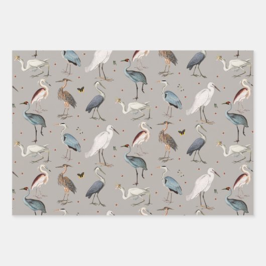 Wasserfarbe Heron Bird Egret Nattern Muster Geschenkpapier Set (Vorderseite 3)