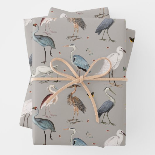 Wasserfarbe Heron Bird Egret Nattern Muster Geschenkpapier Set (Beispiel)