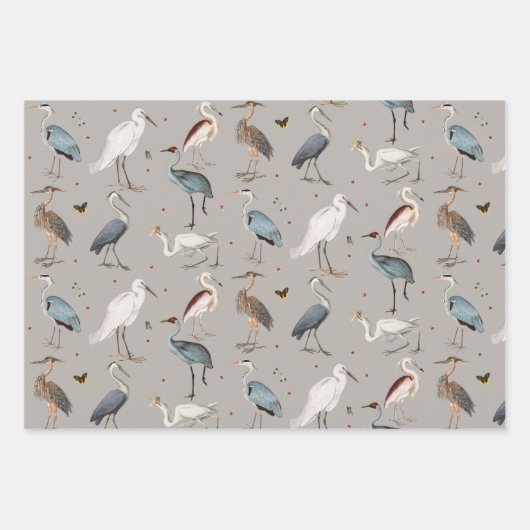 Wasserfarbe Heron Bird Egret Nattern Muster Geschenkpapier Set (Vorderseite)