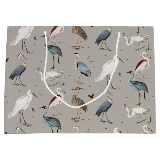 Wasserfarbe Heron Bird Egret Nattern Muster Große Geschenktüte (Vorderseite)