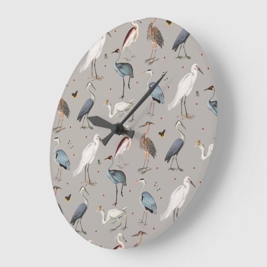 Wasserfarbe Heron Bird Egret Nattern Muster Große Wanduhr (Winkel)