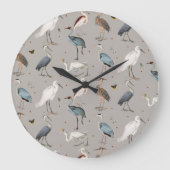 Wasserfarbe Heron Bird Egret Nattern Muster Große Wanduhr (Vorderseite)
