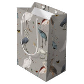 Wasserfarbe Heron Bird Egret Nattern Muster Mittlere Geschenktüte (Rückseite Schrägansicht)