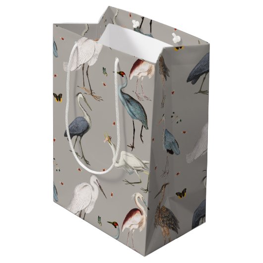Wasserfarbe Heron Bird Egret Nattern Muster Mittlere Geschenktüte (Rückseite Schrägansicht)