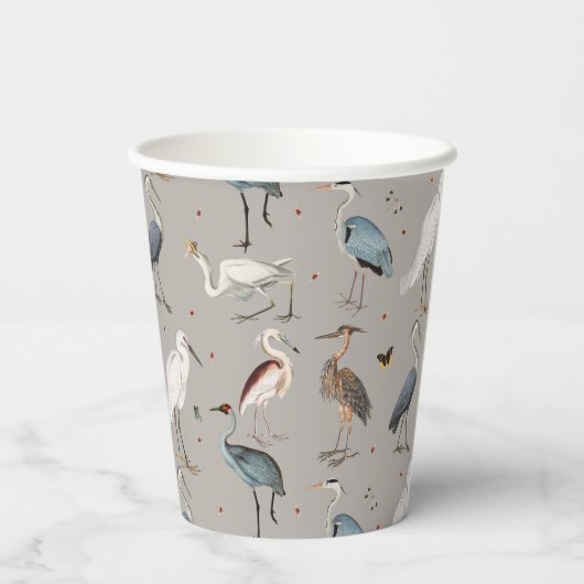Wasserfarbe Heron Bird Egret Nattern Muster Pappbecher (Rückseite)