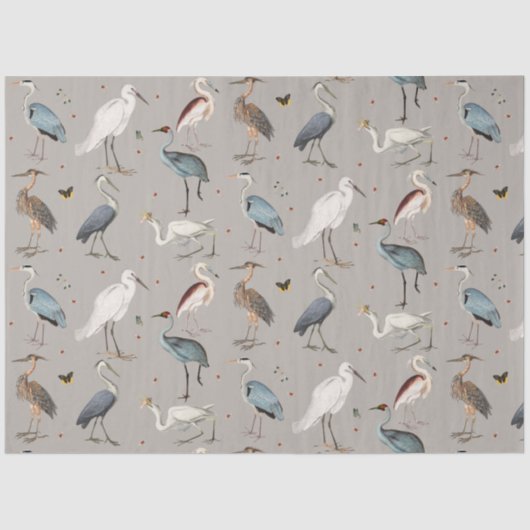 Wasserfarbe Heron Bird Egret Nattern Muster Seidenpapier (Vorderseite)