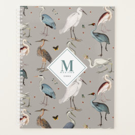 Wasserfarbe Heron Bird Egret Natur Mit Monogramm Planer