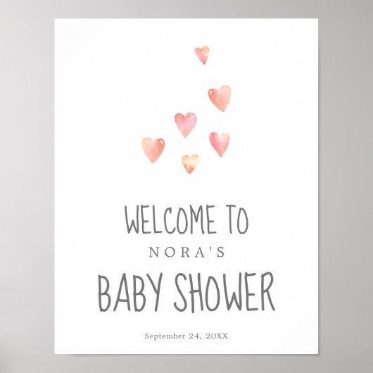 Wasserfarbe Herz Girl Babydusche Begrüßungspposter Poster (Vorne)
