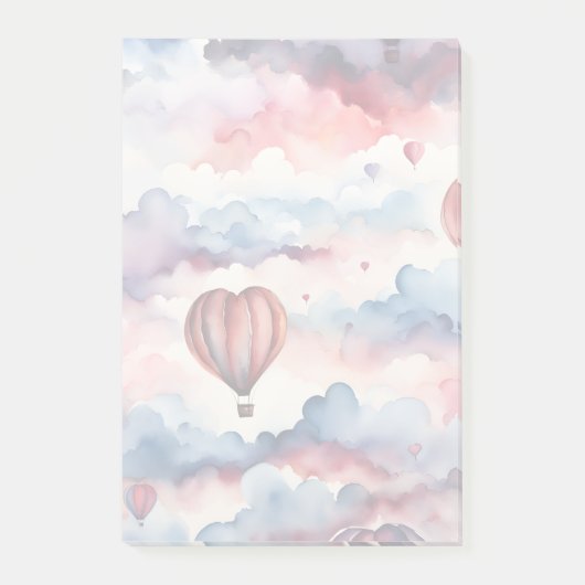 Wasserfarbe Herz Heißluftballon Post-it Klebezettel (Vorderseite)