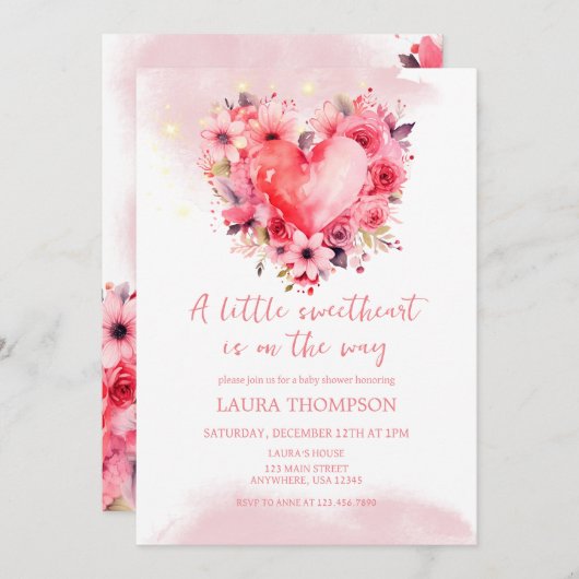 Wasserfarbe Herz Kleine Sweetheart Babydusche Einladung (Vorne/Hinten)
