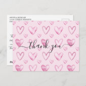 Wasserfarbe Herz Light Pink Babydusche Danke Postkarte (Vorne/Hinten)