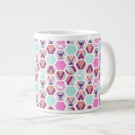 Wasserfarbe Hexagon-Muster Jumbo-Tasse (Vorderseite Rechts)