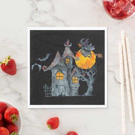 Wasserfarbe Hexe und grilles Haus Halloween Serviette (Beispiel)
