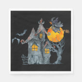 Wasserfarbe Hexe und grilles Haus Halloween Serviette (Vorderseite)
