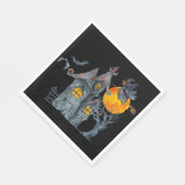 Wasserfarbe Hexe und grilles Haus Halloween Serviette (Ecke)