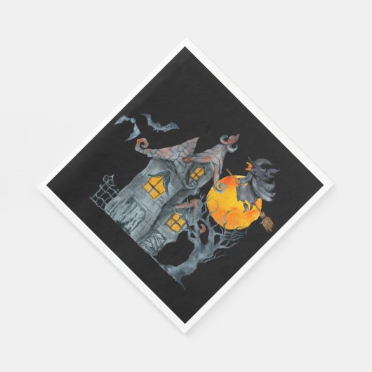 Wasserfarbe Hexe und grilles Haus Halloween Serviette (Ecke)