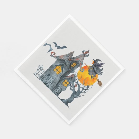 Wasserfarbe Hexe und grilles Nickerchen Halloween Serviette (Ecke)