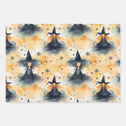 Wasserfarbe, Hexen, Geister Geschenkpapier Set (Vorderseite 2)