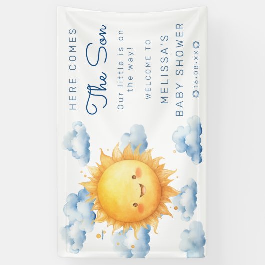 Wasserfarbe Hier kommt die Son Baby Dusche Banner (Vertikal)