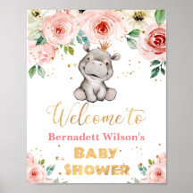 Wasserfarbe Hippo Princess Babydusche Willkommen