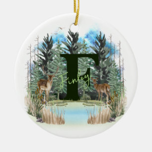 Wasserfarbe Hirsch Personalisierter Monogramm Buch Keramik Ornament