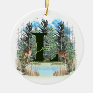 Wasserfarbe Hirsch Personalisierter Monogramm Buch Keramik Ornament