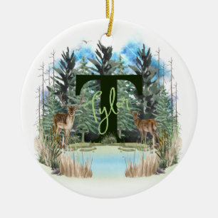 Wasserfarbe Hirsch Personalisiertes Monogramm Buch Keramik Ornament