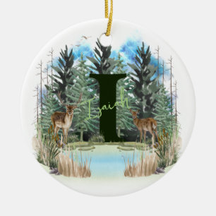 Wasserfarbe Hirsch Personalisiertes Monogramm Buch Keramik Ornament
